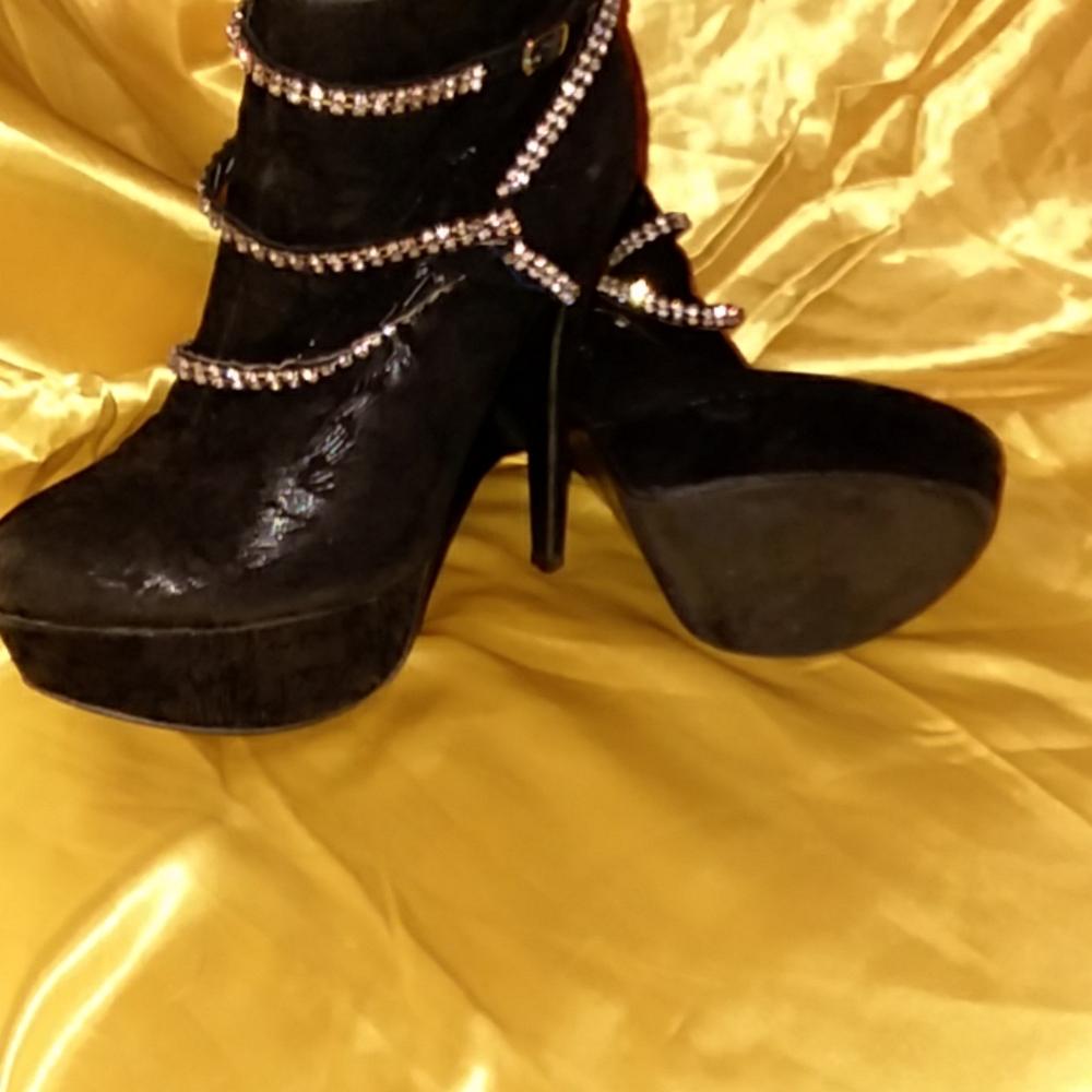 FRH platform booties with rhinestone belts